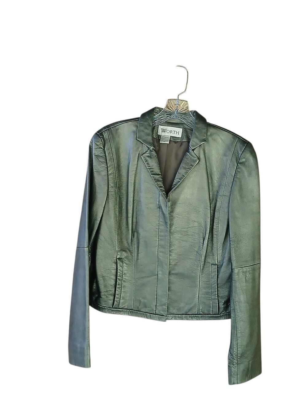 Worth Pewter Zip Up Cropped Moto Leather Jacket Small